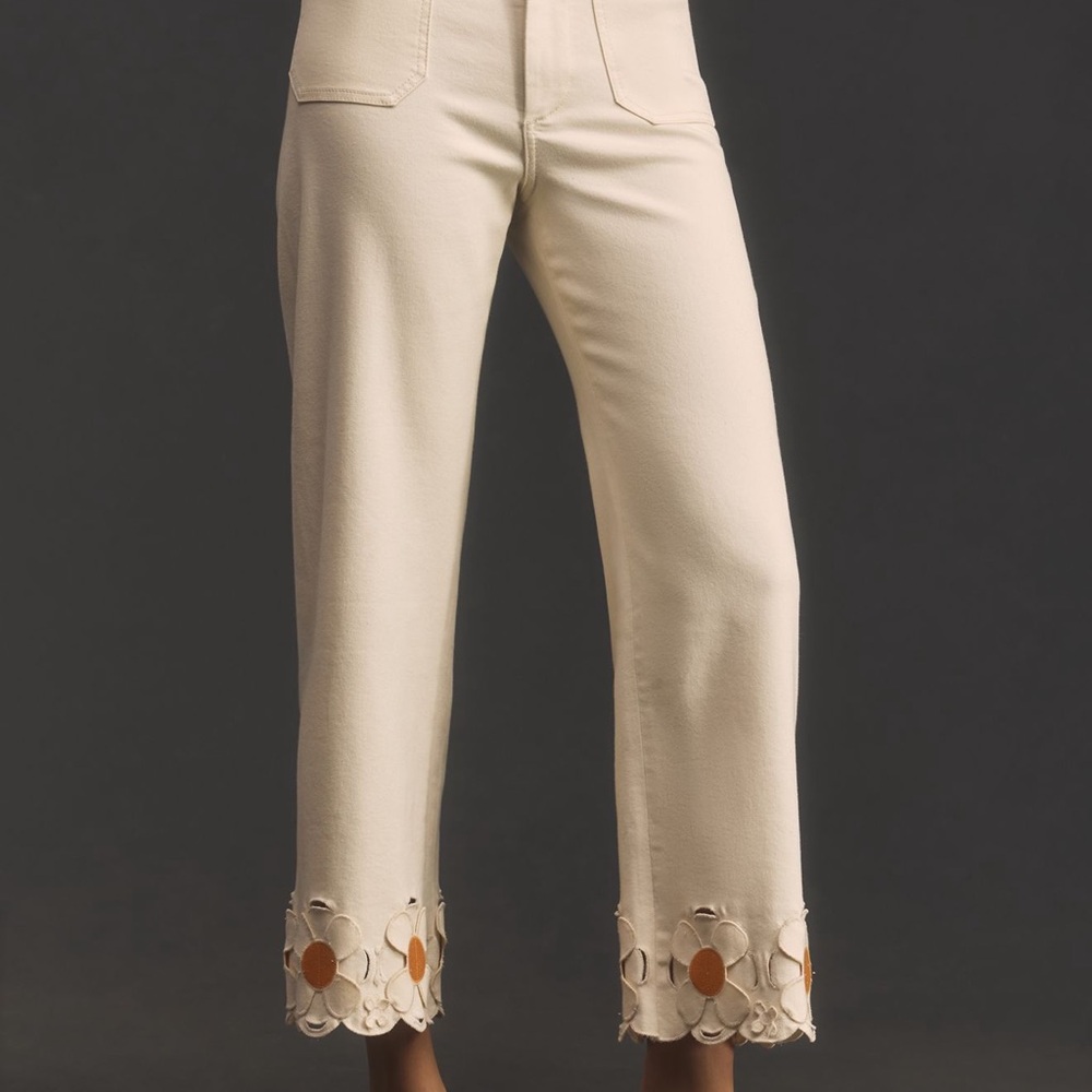 Maeve Cream Cropped Pants with Floral Accents